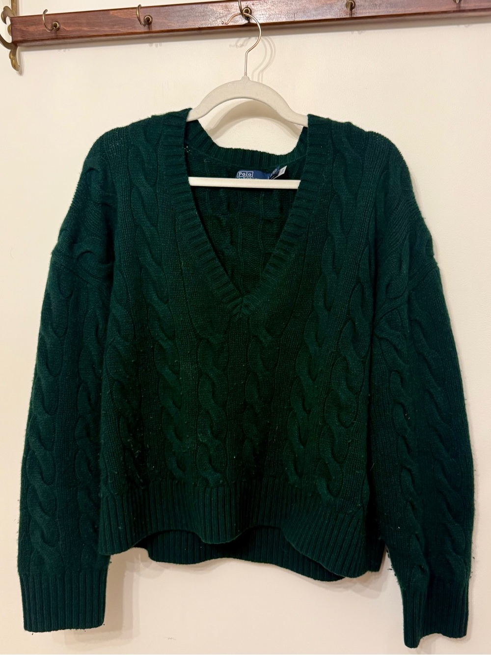 Polo Ralph Lauren Cable-Knit Wool-Cashmere V-Neck Sweater Size Large